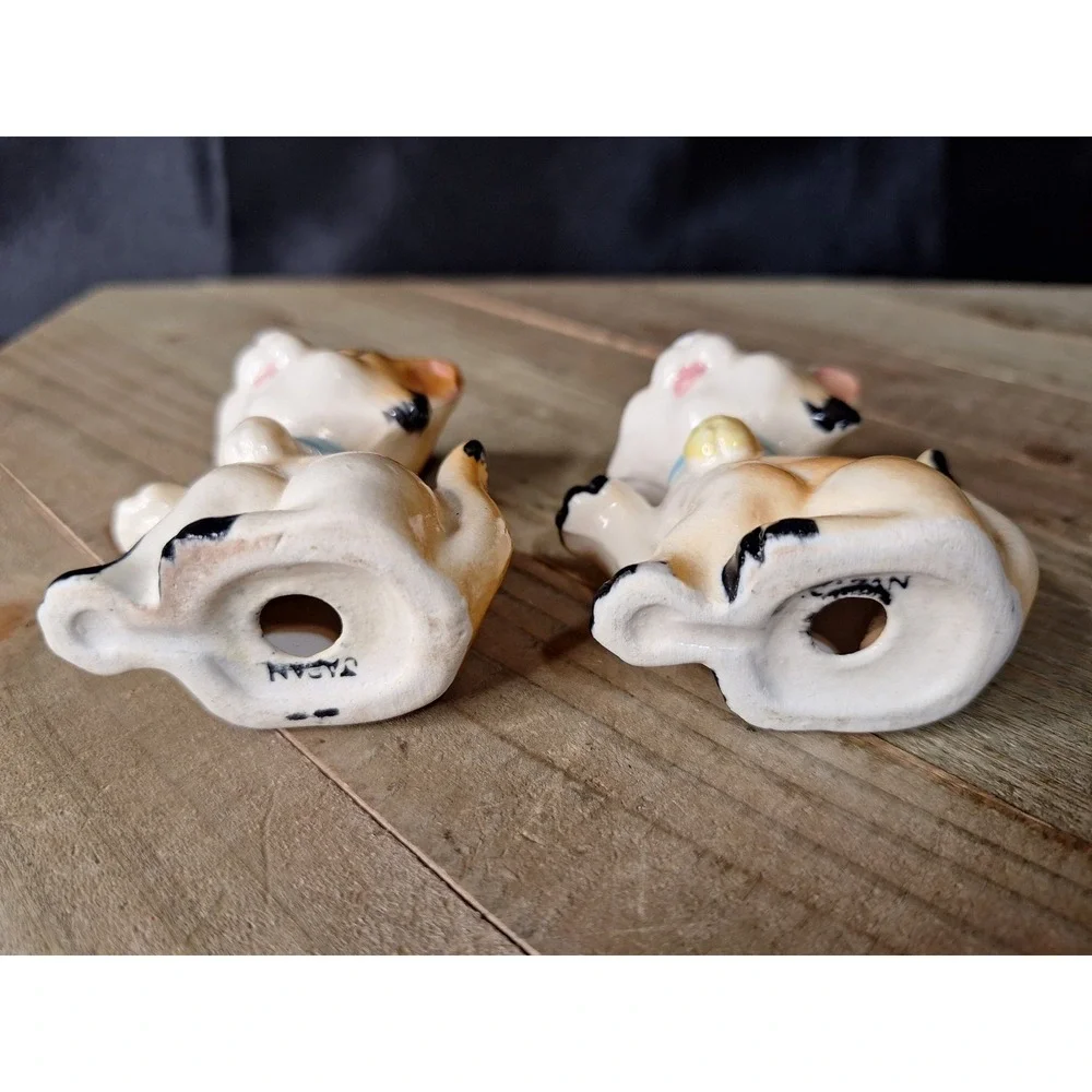 Vintage Ceramic Cat Salt & Pepper Shakers Orange Blue Collar Mid Century Kitsch